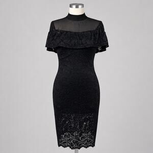 Belinda Vintage Black Lace Dress Medium Sheer USA Made 90s Whimsy Retro Pinup